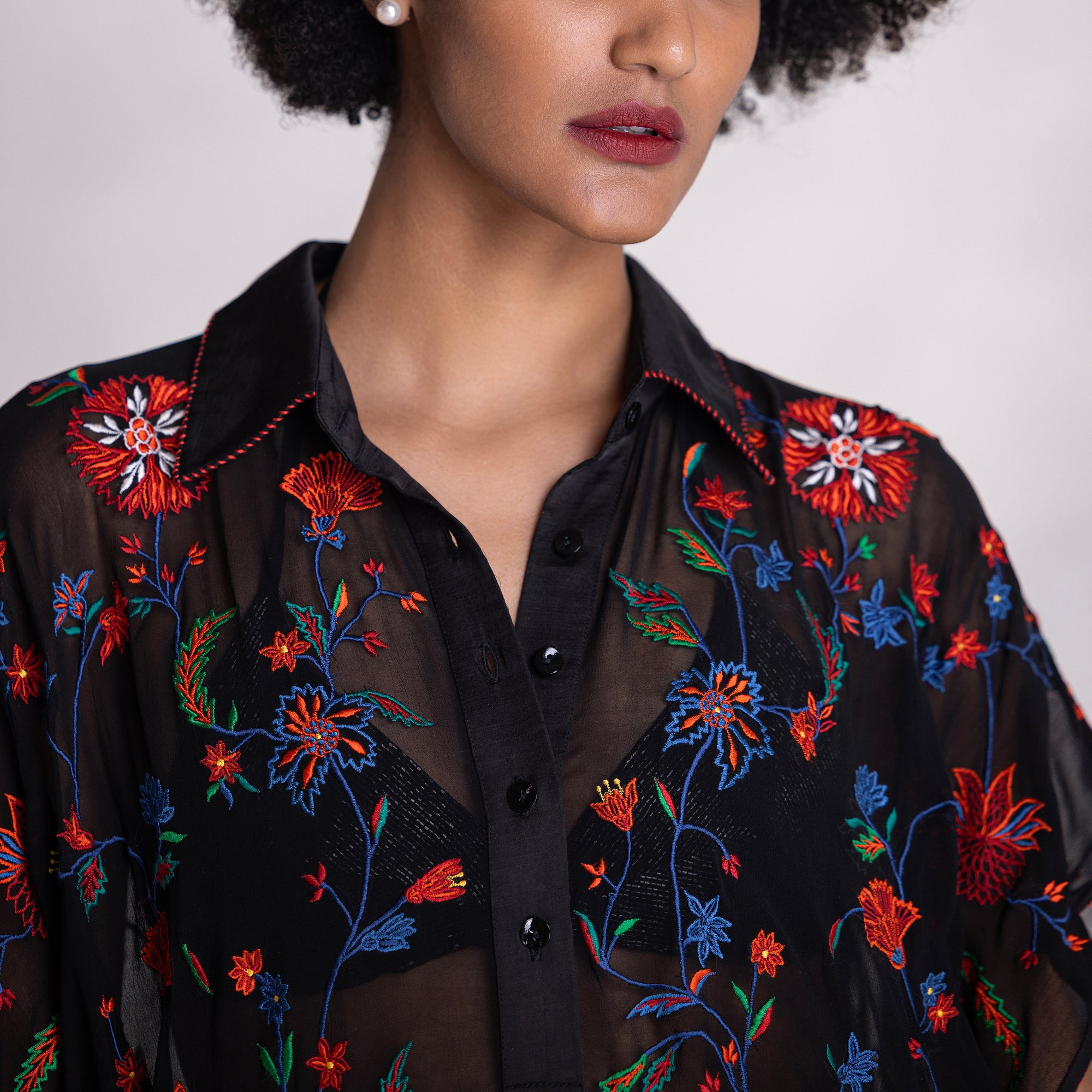 Embroidered Kimono Shirt Dress