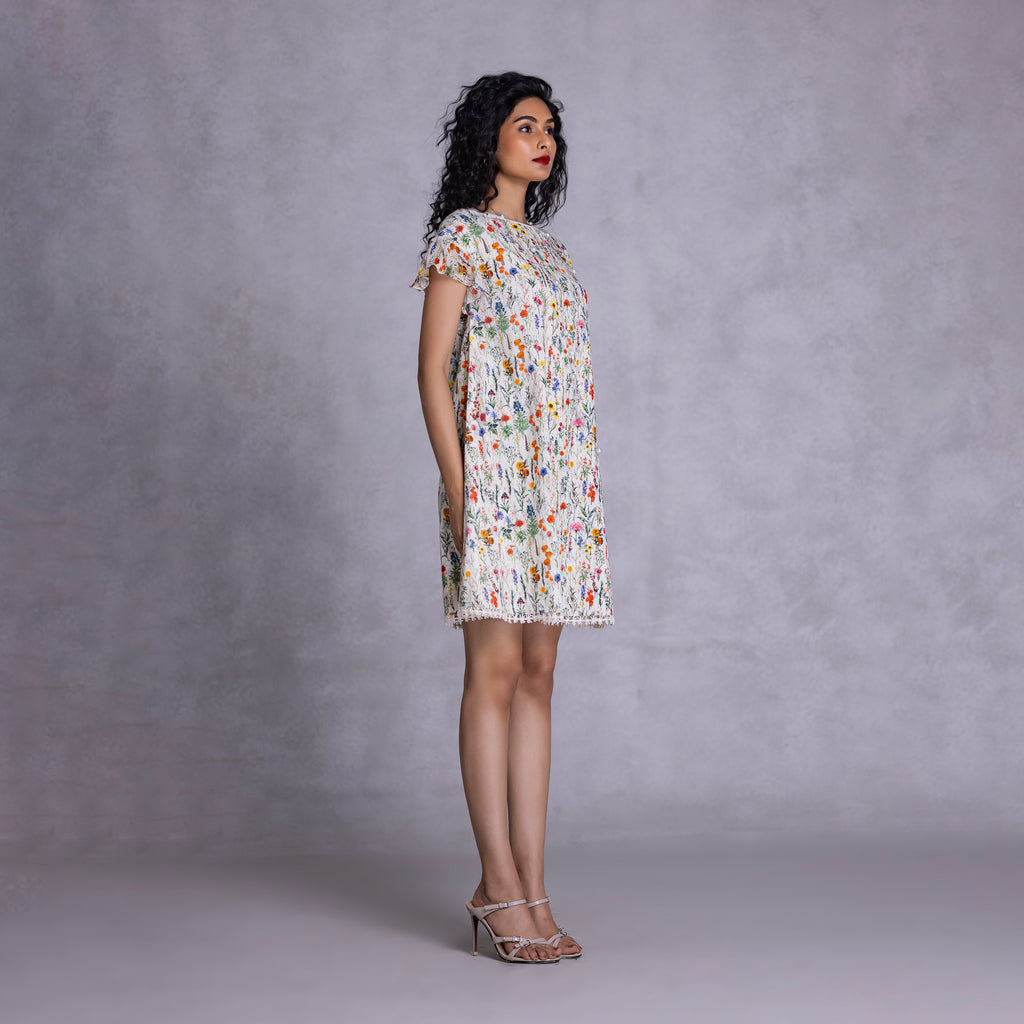  Cambric shift dress with shell button detailing
