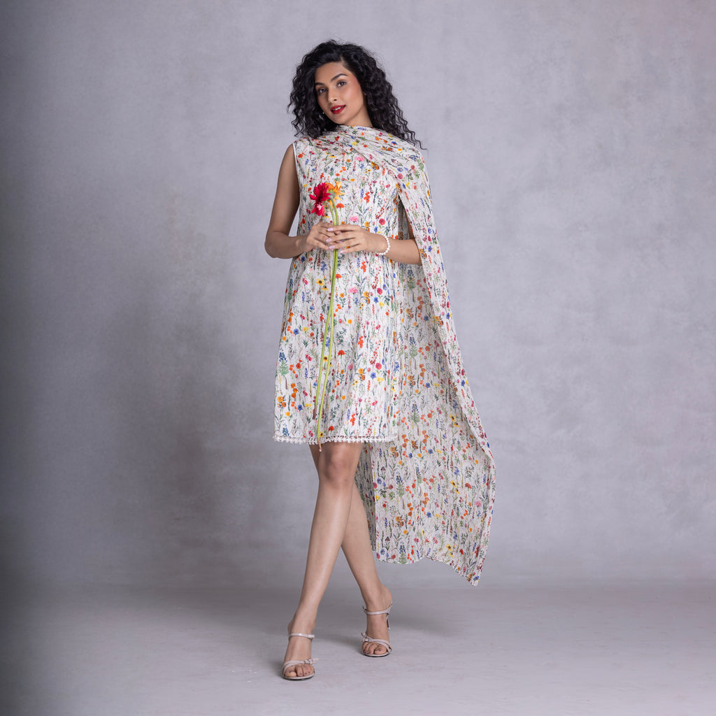  Cambric and georgette dress with fluid silhouette
