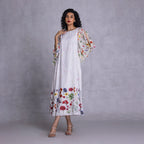  Crystal crepe dress with boat neckline and relaxed fit
