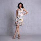 Cambric and georgette dress with side pockets and relaxed fit
