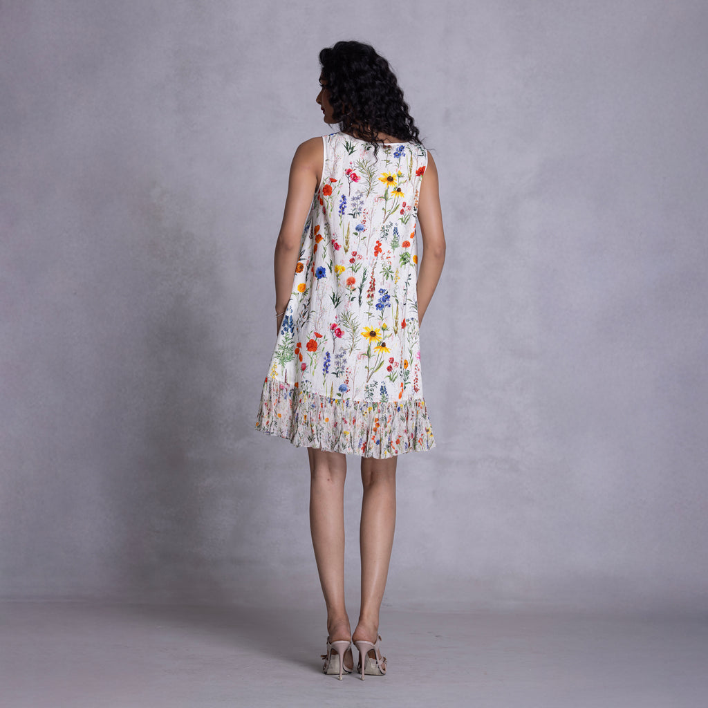 Beaded detailing on ruffle hem shift dress

