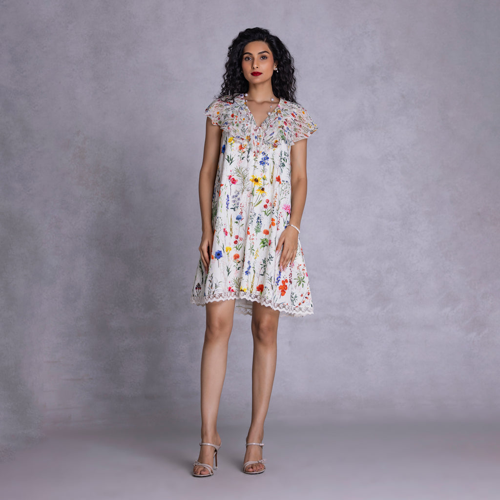 Cambric shift dress with pearl button detailing
