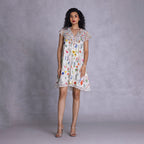 Cambric shift dress with pearl button detailing
