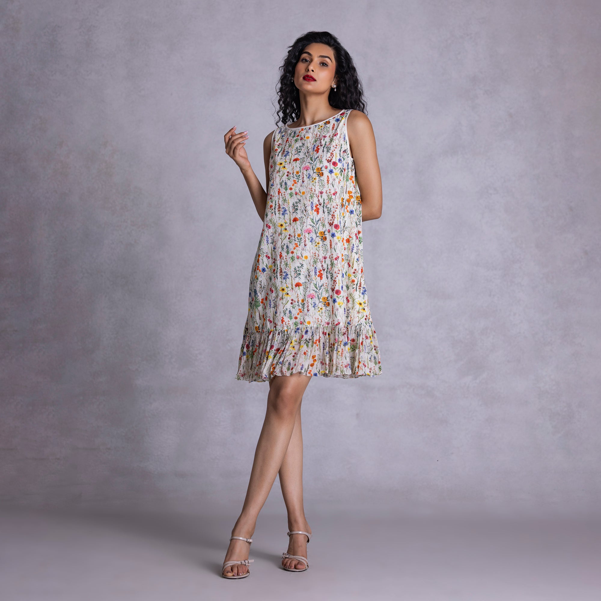 Rose Shift Dress With Ruffle