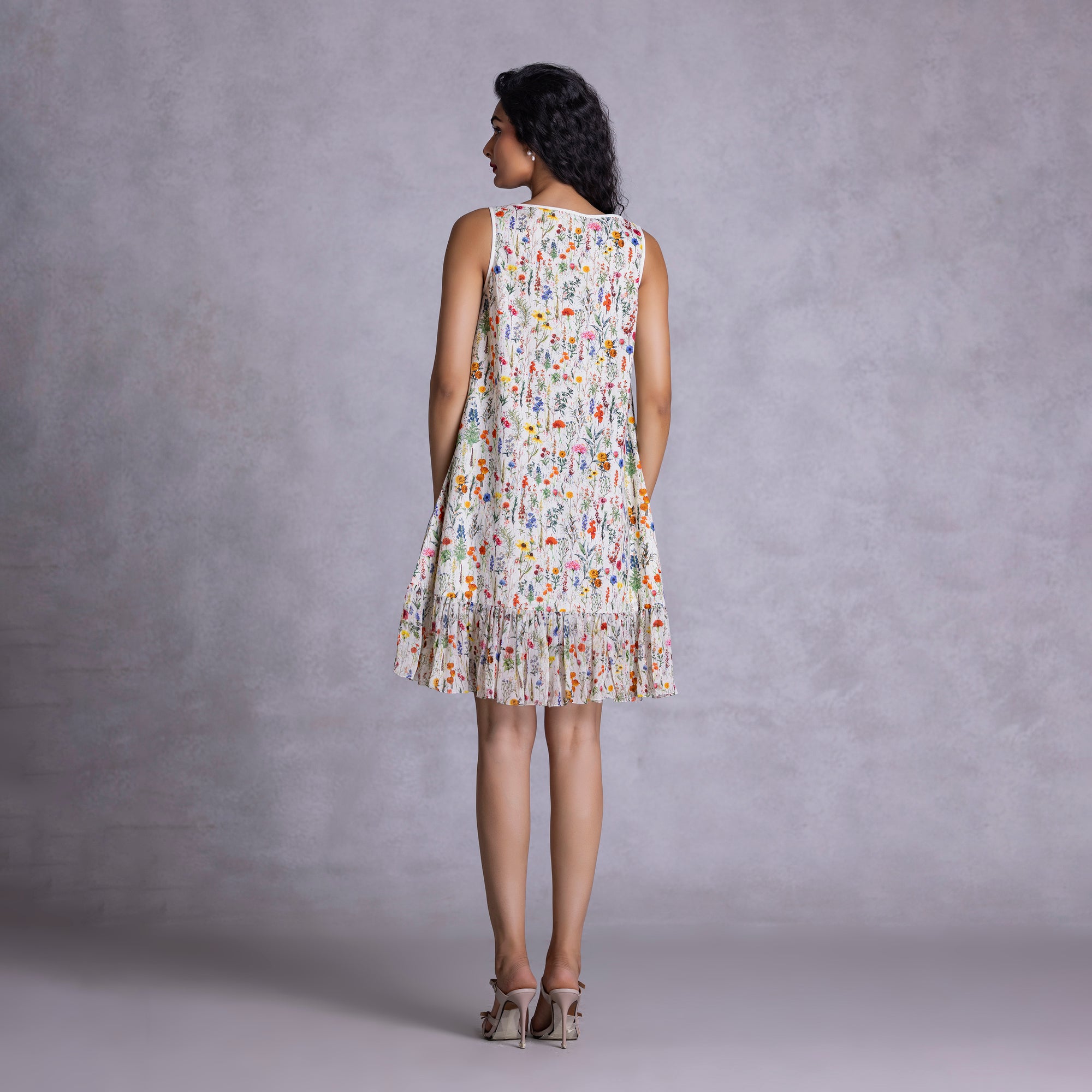 Rose Shift Dress With Ruffle