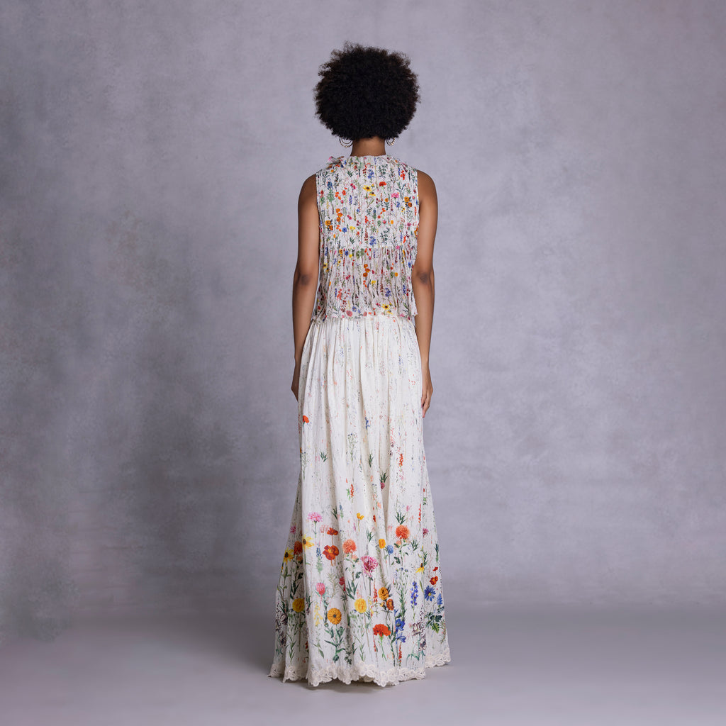 Cambric skirt showing fluid silhouette and clean structure