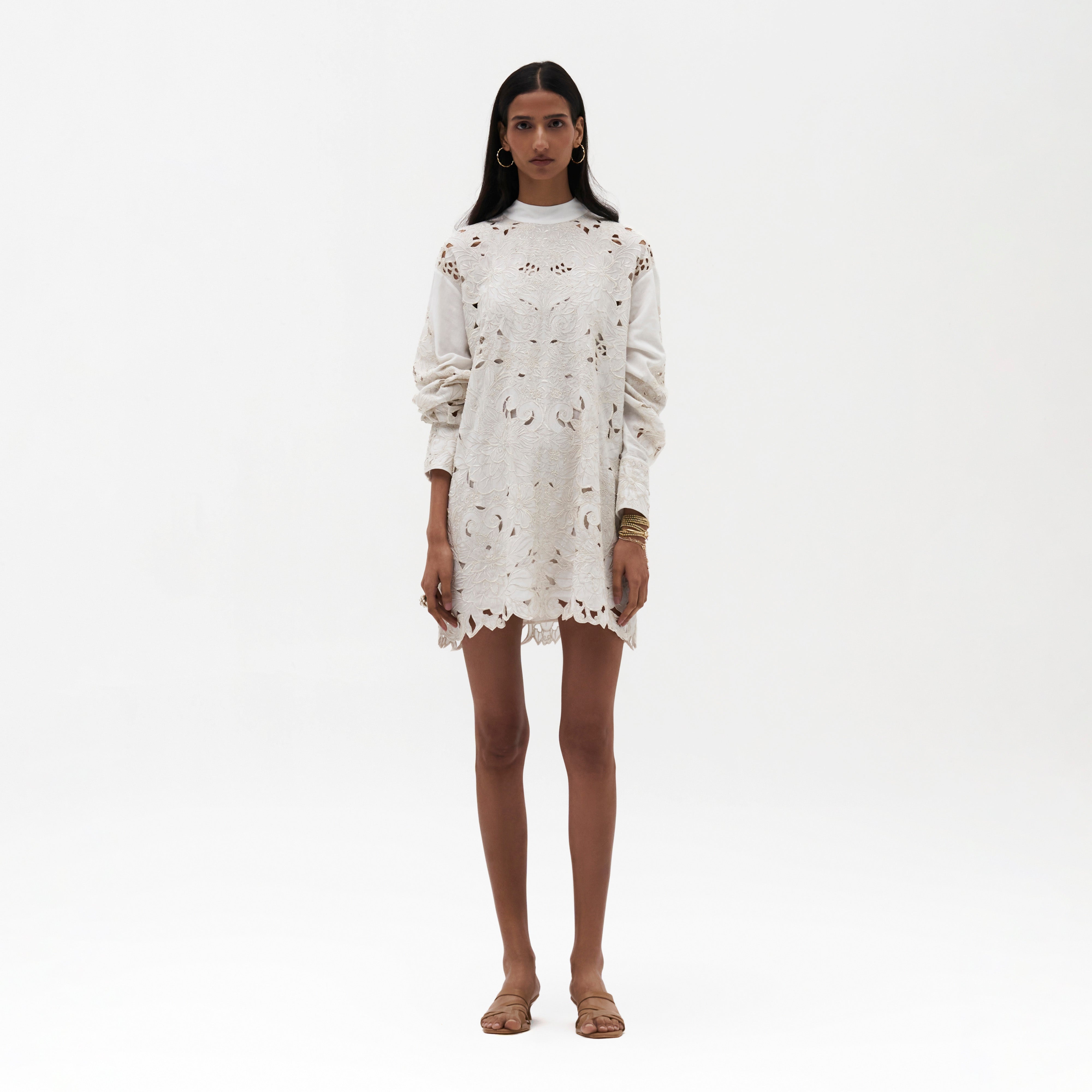 Embroidered Cutwork Shirt Dress
