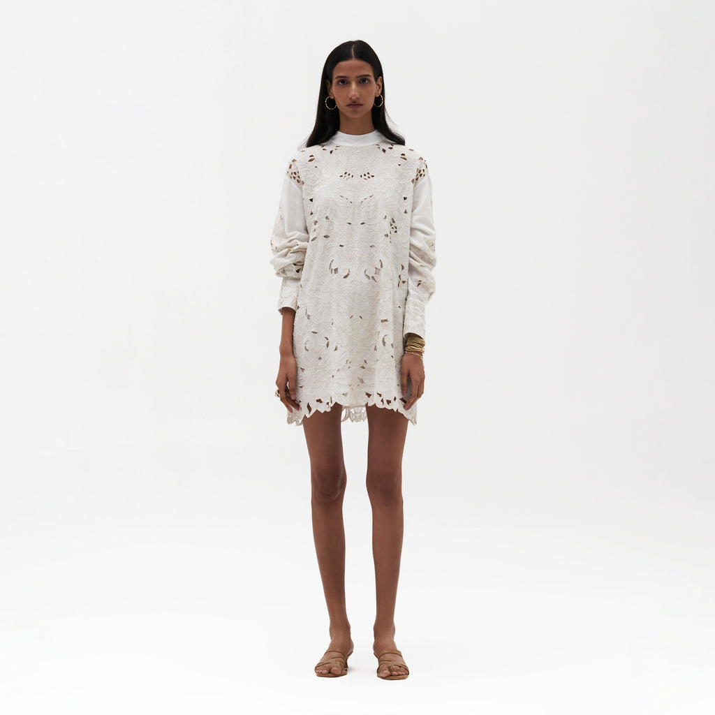 Embroidered Cutwork Shirt Dress
