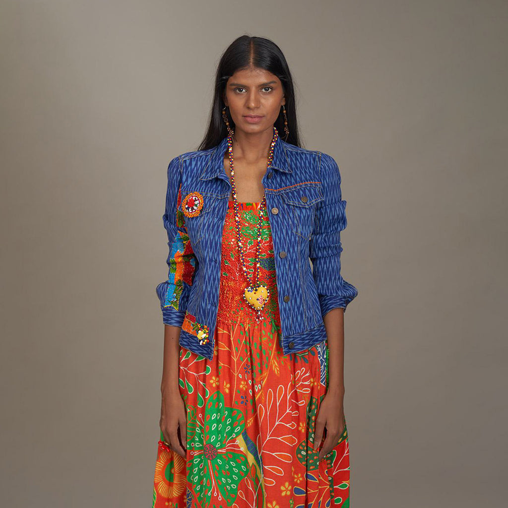 Adalyn Bikers Ikat Mirror Patchwork Jacket