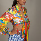 Amina Tie Up Poetess Blouse Jungle Trail Patchwork