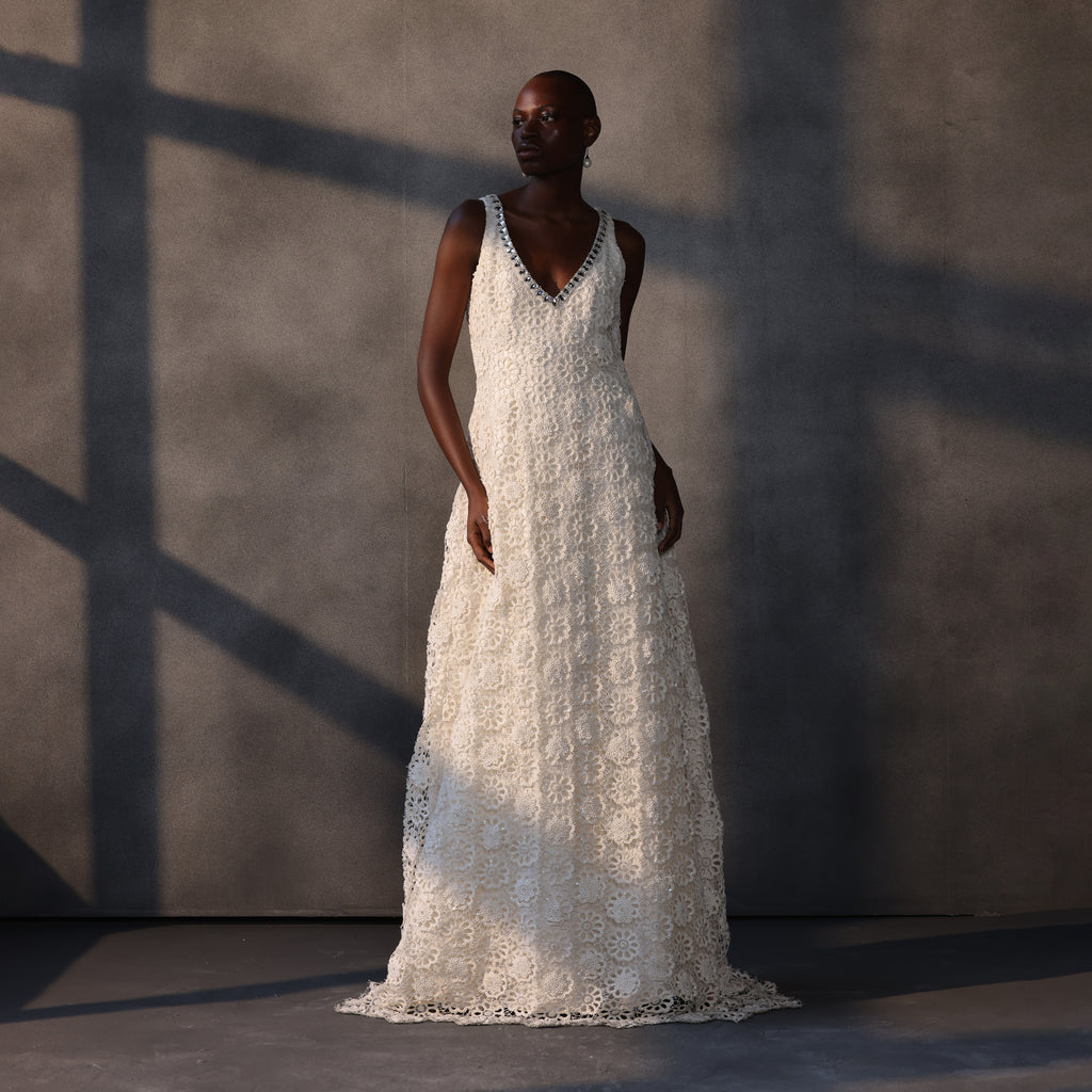 Ethereal Whispers – Guipure Cutwork Lace Gown