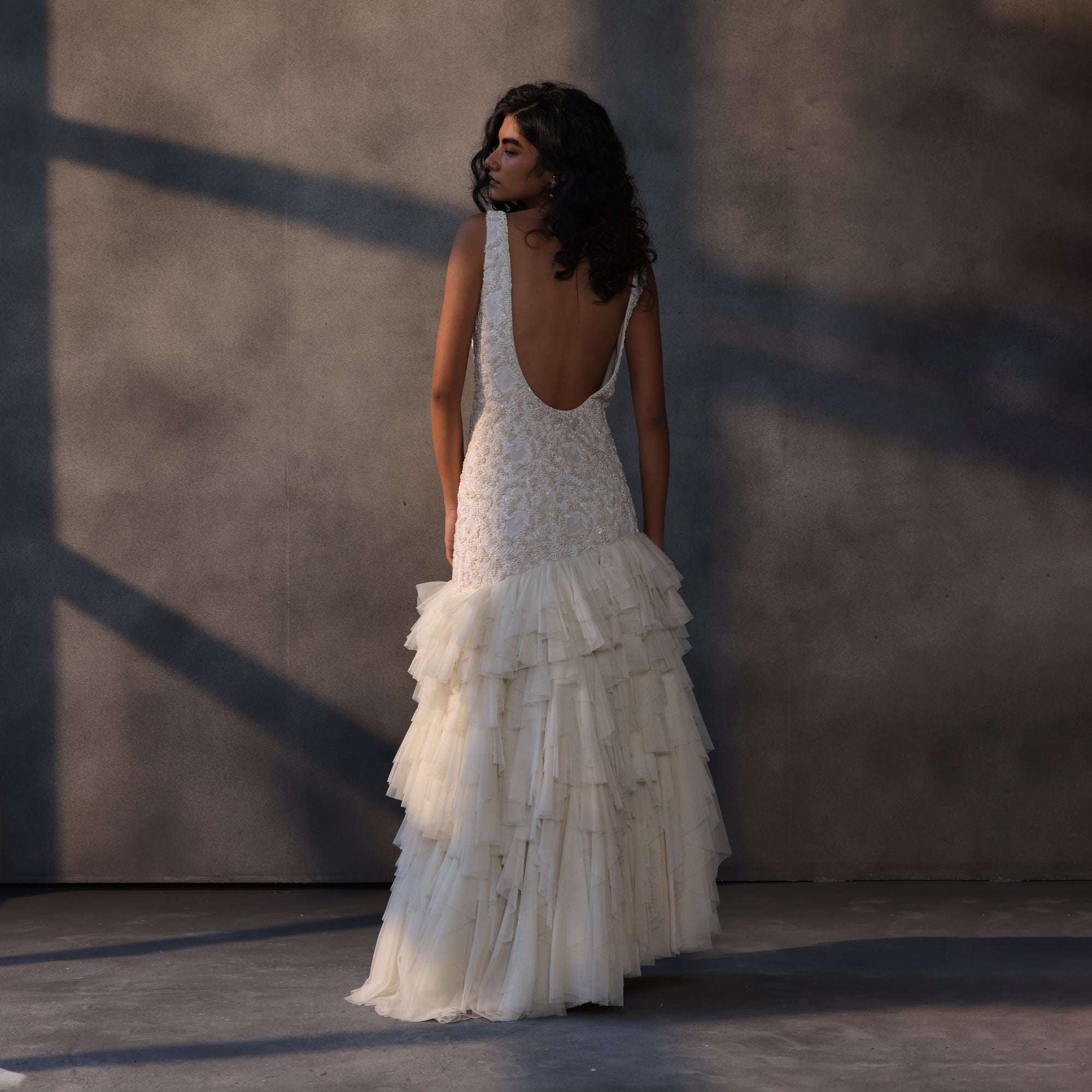 Ivory Reverie – Chikankari Cascade Gown