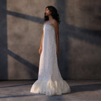 Celestial Waltz – Feather-Detailed Balloon Gown