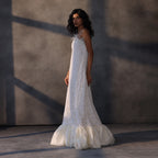 Celestial Waltz – Feather-Detailed Balloon Gown