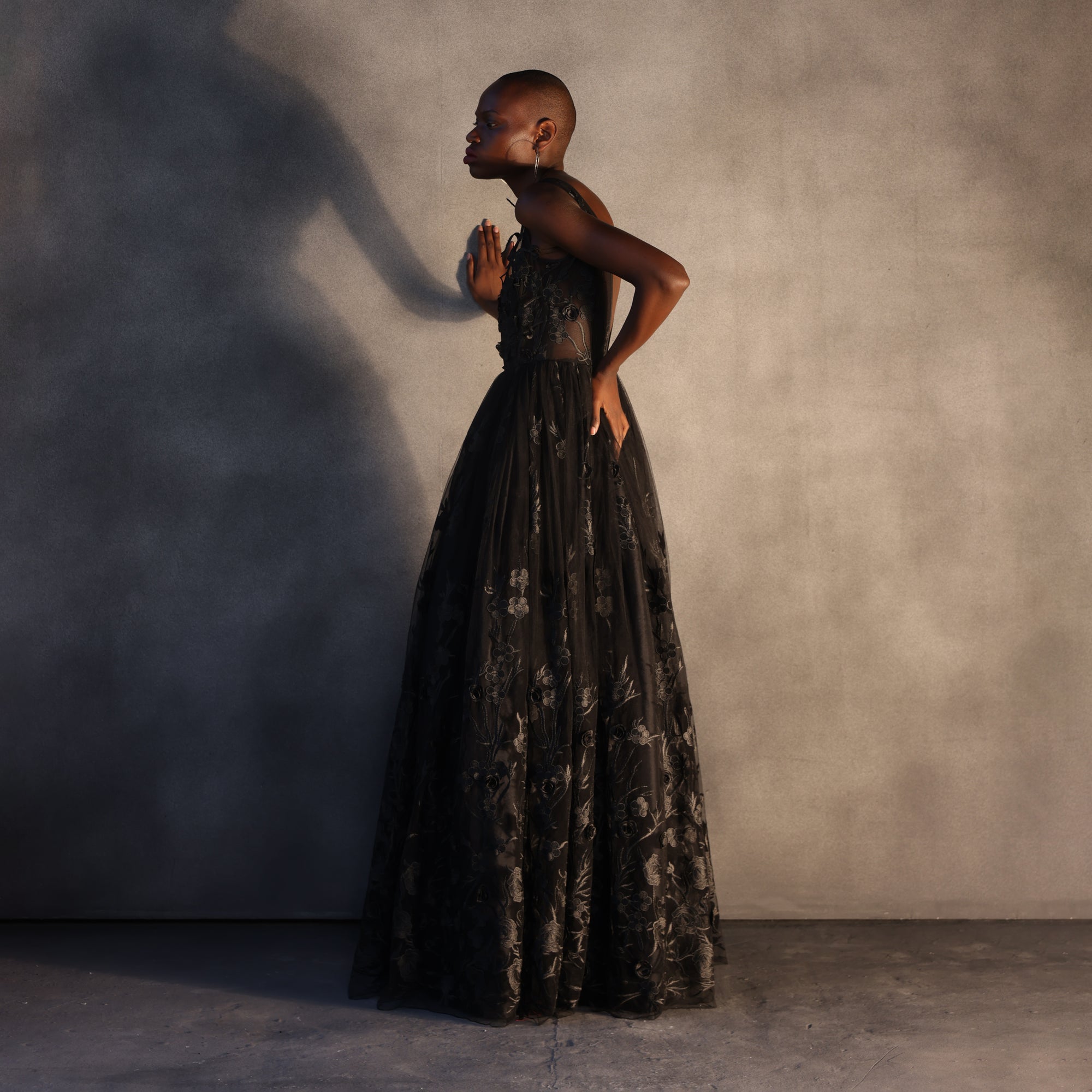 Shadow Blossom – Floating Flower Lace Dress