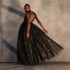 Shadow Blossom – Floating Flower Lace Dress