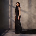 Midnight Oath – Embroidered Georgette Gown
