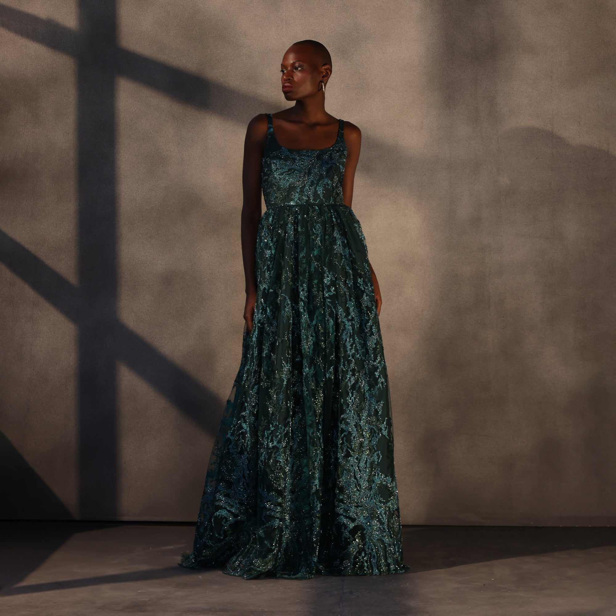 Verdant Eclipse – Appliqué Lace Dress