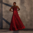Crimson Bloom – Lace Panelled Gown