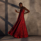 Crimson Bloom – Lace Panelled Gown