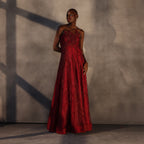 Crimson Bloom – Lace Panelled Gown