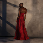 Crimson Bloom – Lace Panelled Gown