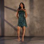 Emerald Reverie – Feathered Corset Dress