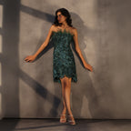 Emerald Reverie – Feathered Corset Dress