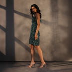 Emerald Reverie – Feathered Corset Dress