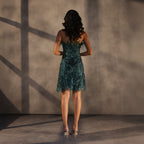 Emerald Reverie – Feathered Corset Dress