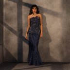 Sapphire Mirage – Embroidered Panel Skirt