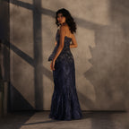 Sapphire Mirage – Embroidered Panel Skirt