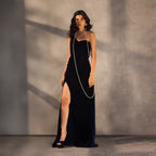 Sapphire Reverie – Velvet Draped Corset Gown