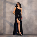 Sapphire Reverie – Velvet Draped Corset Gown