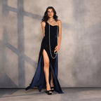 Sapphire Reverie – Velvet Draped Corset Gown