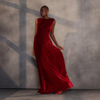 Ruby Reverie – Draped Velvet Gown