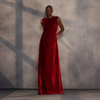 Ruby Reverie – Draped Velvet Gown