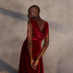 Ruby Reverie – Draped Velvet Gown