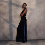 Sapphire Serenade – Draped Corset Gown