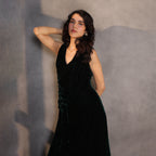 Emerald Veil – Velvet Draped Dress