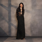 Eclipse Skirt – A Celestial Symphony in Black Silk Georgette