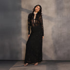 Eclipse Skirt – A Celestial Symphony in Black Silk Georgette