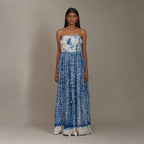 Rylee Corset Square Dress Leaf Blue Shibori