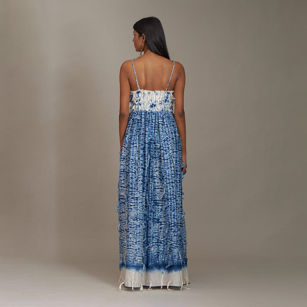 Rylee Corset Square Dress Leaf Blue Shibori